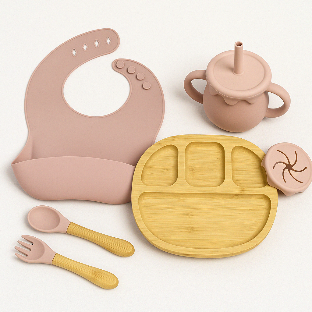 A Traditional Approach to Modern Mealtime: Silicone Dining Set with Bamboo Plate