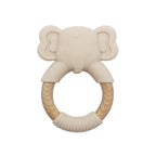 EleTeether elephant baby teether in beige – silicone and wood ring teether
