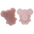 “Rose pink koala baby bath scrubber made from soft BPA-free silicone”
