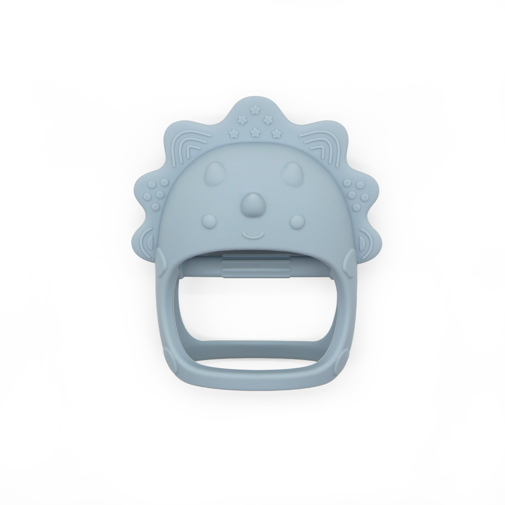 Blue dinosaur-shaped teether handle – BPA-free silicone for teething relief