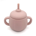 3-in-1 FlexiSip silicone training cup in rose pink with handles and straw – convertible baby cup for drinking transitions