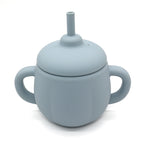 3-in-1 FlexiSip silicone training cup in rose pink with handles and straw – convertible baby cup for drinking transitions