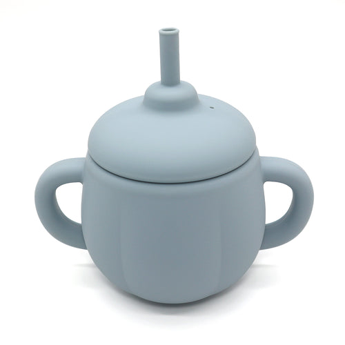 3-in-1 FlexiSip silicone training cup in rose pink with handles and straw – convertible baby cup for drinking transitions