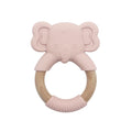 EleTeether elephant baby teether in rose pink – silicone and wood ring teether
