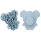 “Dusty blue silicone baby bath brush in koala shape, gentle for infant skin”