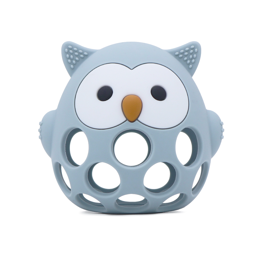 Wisebite Teether in dusty blue – owl-shaped silicone teether for babies