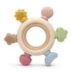 Tiny Textures Teether – round wooden teether with colorful silicone texture tips